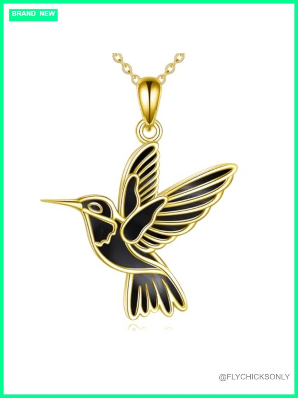 925 Sterling Silver Hummingbird Pendant Necklace Black Onyx 18K Gold Plated